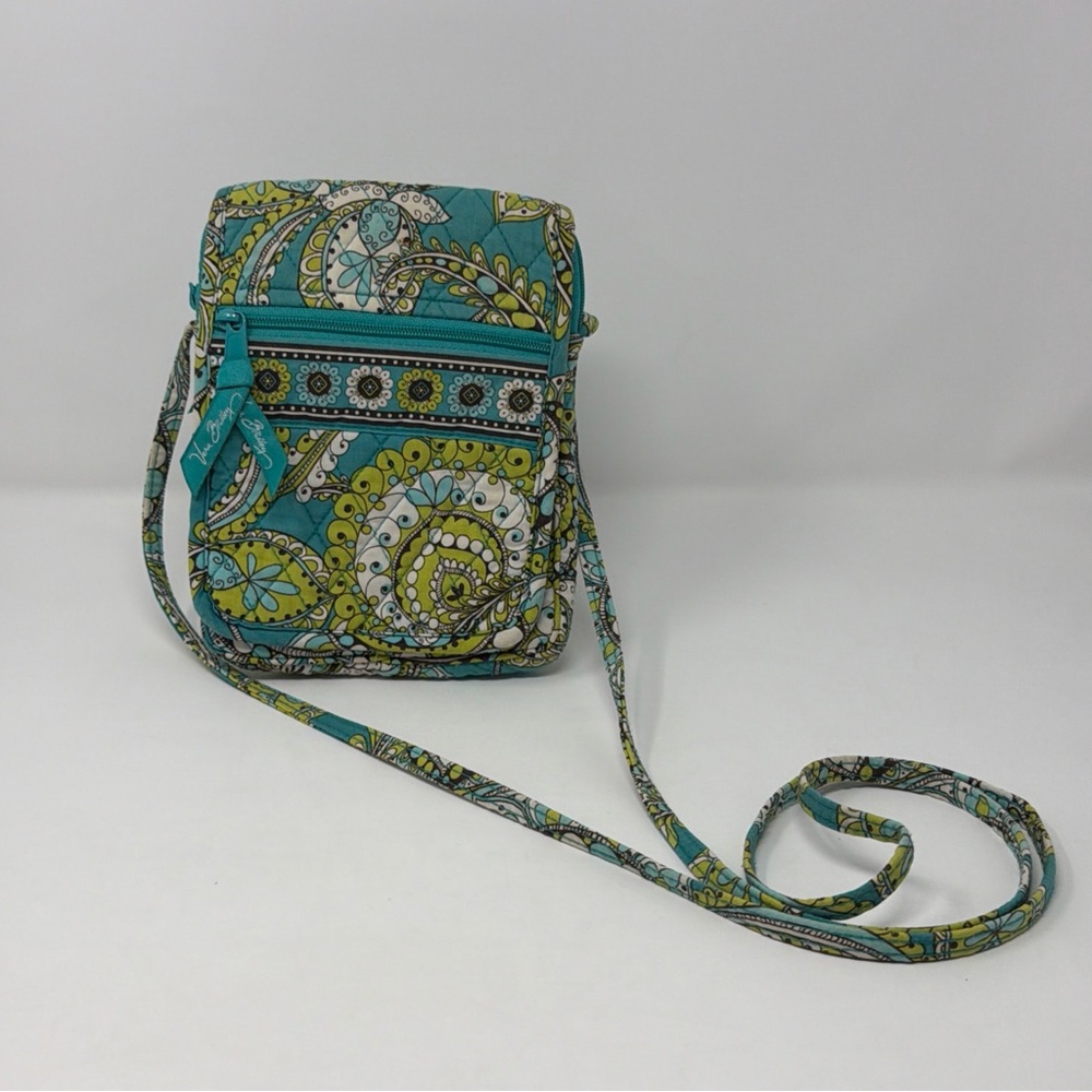 Vera Bradley Quilted Teal Paisley Crossbody Bag Long Strap 26” Drop